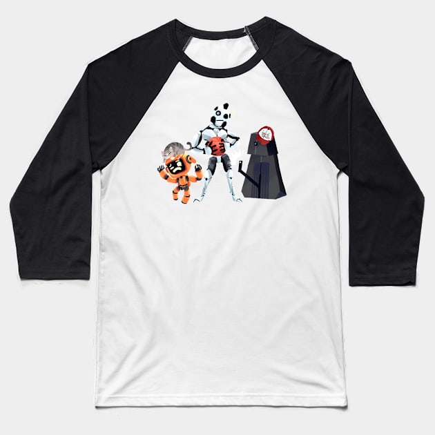 Three Robots Baseball T-Shirt by ArashiC